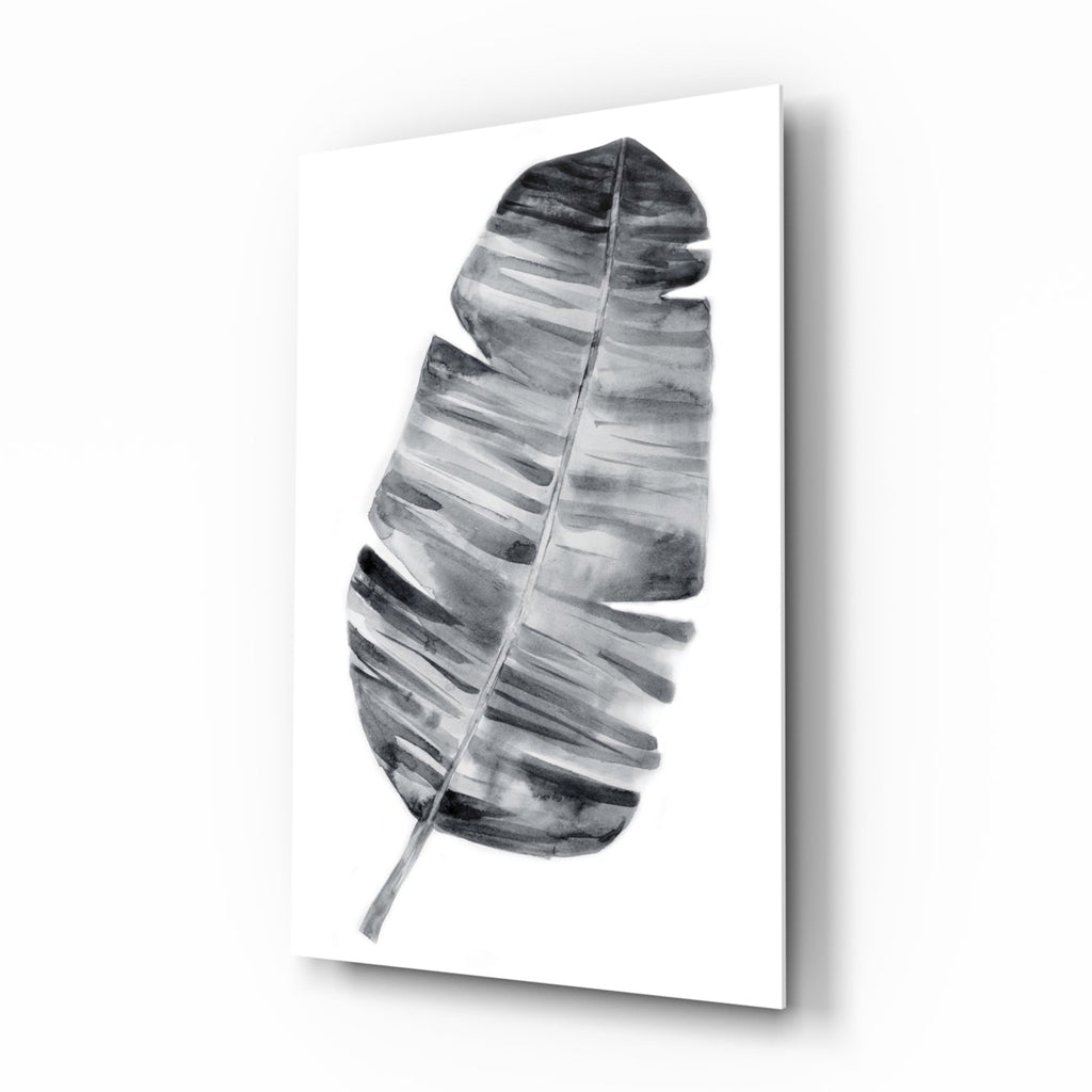 Monochrome Banana Leaf Glass Wall Art