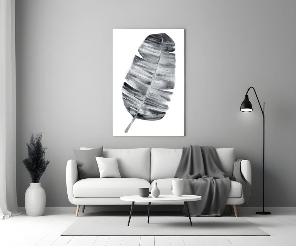 Monochrome Banana Leaf Glass Wall Art