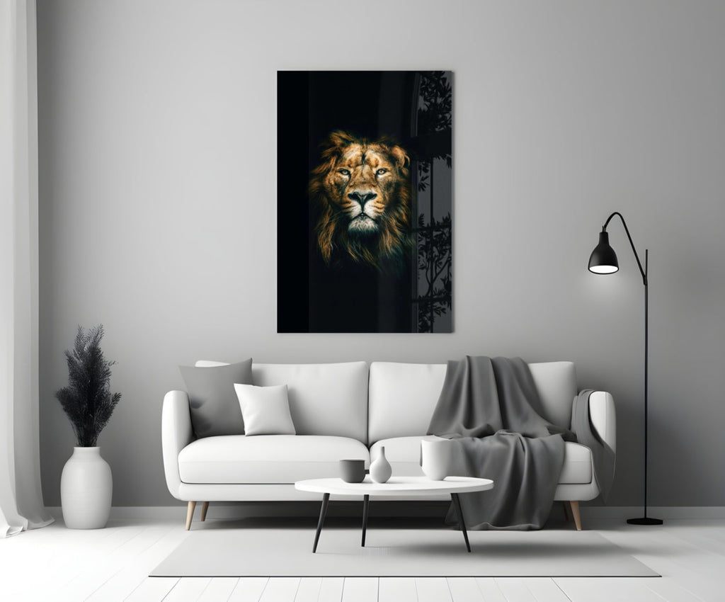 Golden Mane Lion Portrait Glass Wall Art