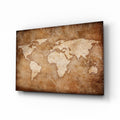 Rustic Brown Parchment World Map Glass Wall Art