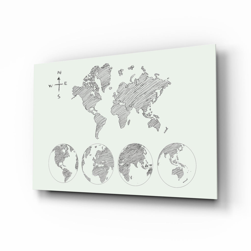 Gray Sketch World Map on Light Ground Glass Wall Art