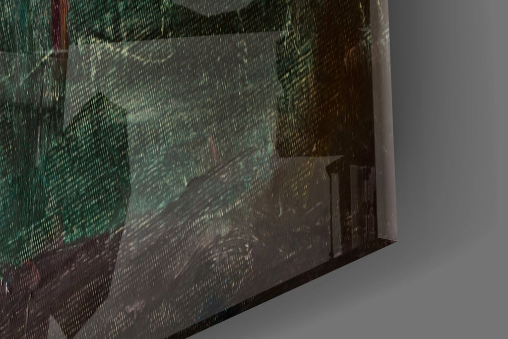 Teal Green Moody Abstract Glass Wall Art