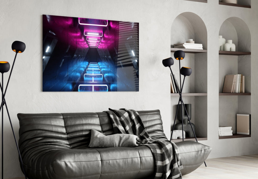 Pink Blue Neon Frame Tunnel Glass Wall Art