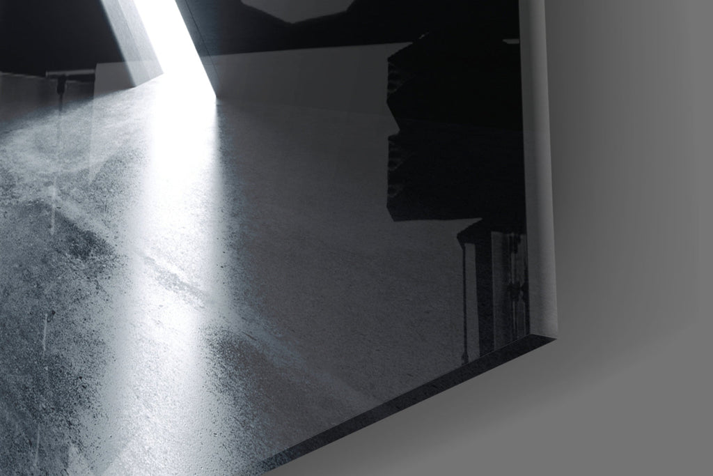 Dark Triangle Corridor With Neon Light Glass Wall Art