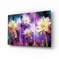 Golden Dahlias Purple Cosmos Glass Wall Art