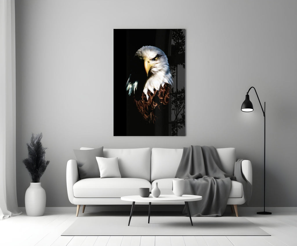 Fierce Bald Eagle Portrait Glass Wall Art