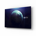 Glowing Earth Planet Text Glass Wall Art