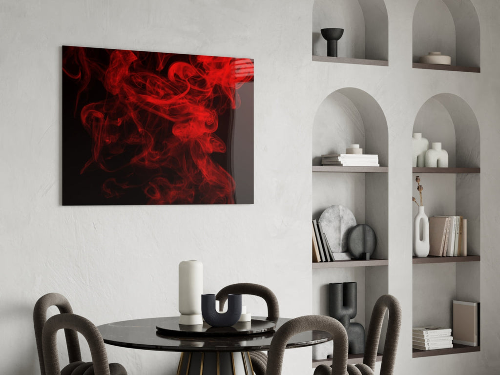 Billowing Scarlet Smoke Cloud Glass Wall Art