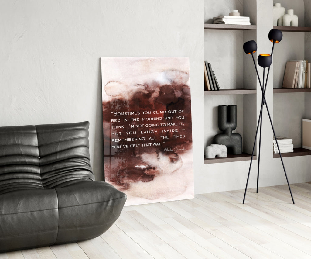 Burgundy Watercolor Morning Quote Glass Wall Art