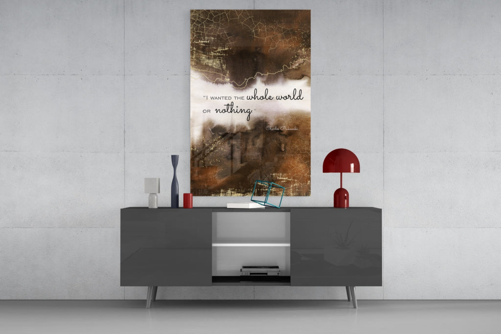 Bronze Cracked Ink Whole World Quote Glass Wall Art