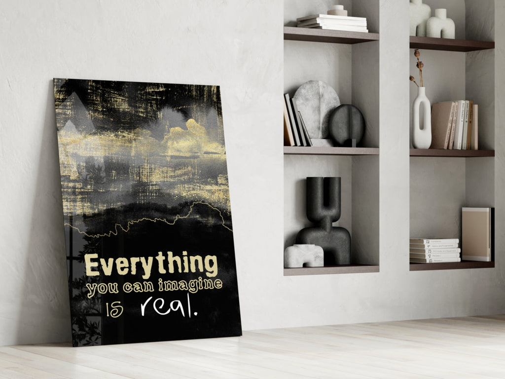 Black Gold Imagine Is Real Glass Wall Art