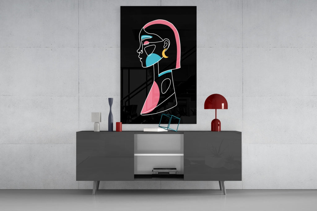Pink Hair Profile Face Glass Wall Art