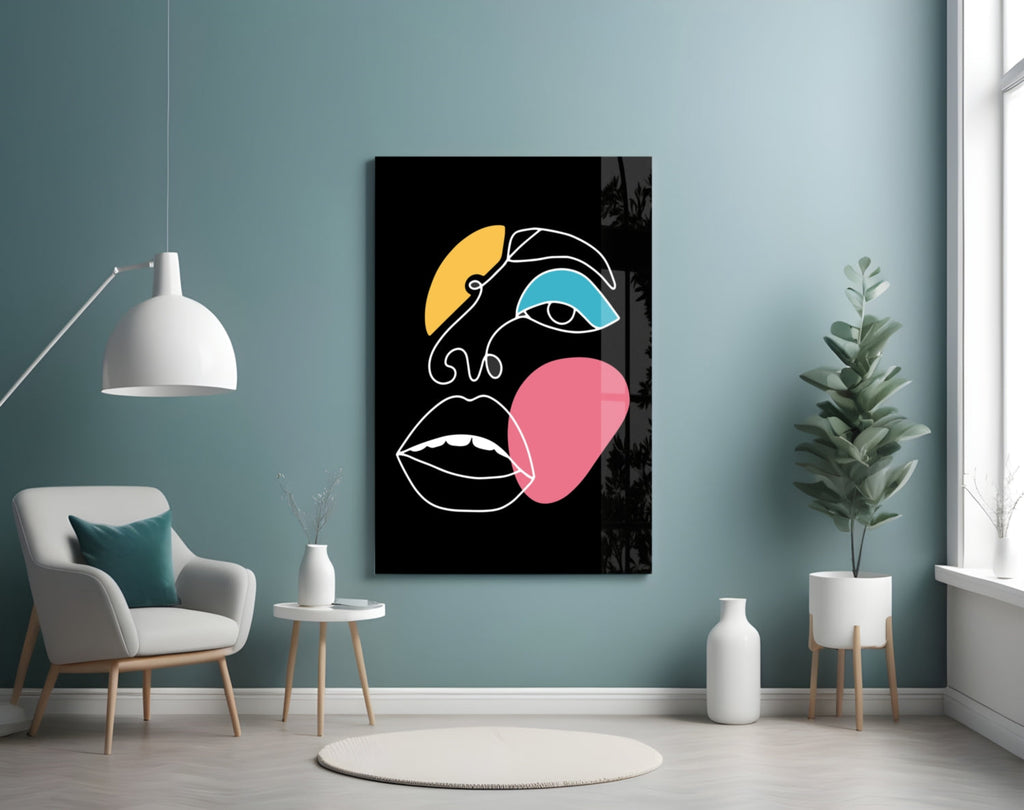 Pink Blob Closed Lips One Line Face Glass Wall Art