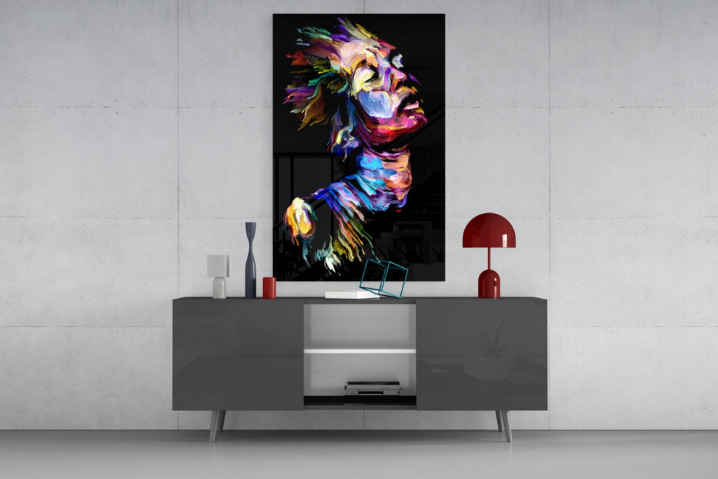 Rainbow Paint Stroke Woman Profile Glass Wall Art