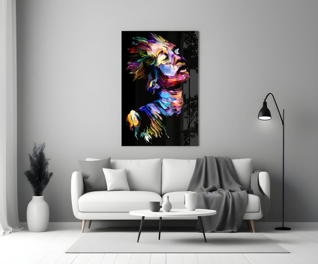 Rainbow Paint Stroke Woman Profile Glass Wall Art