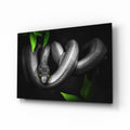 Green Eyed Coiled Snake Leaves Glass Wall Art