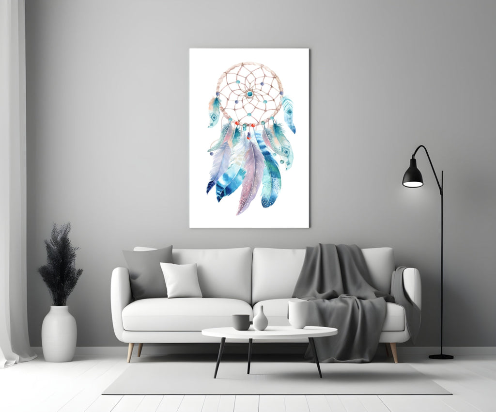 Watercolor Feather Dreamcatcher Glass Wall Art