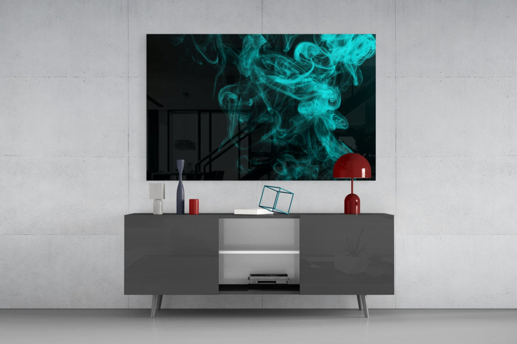 Rising Turquoise Smoke Wisps Glass Wall Art