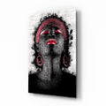 Red Headwrap Woman Ink Splatter Glass Wall Art