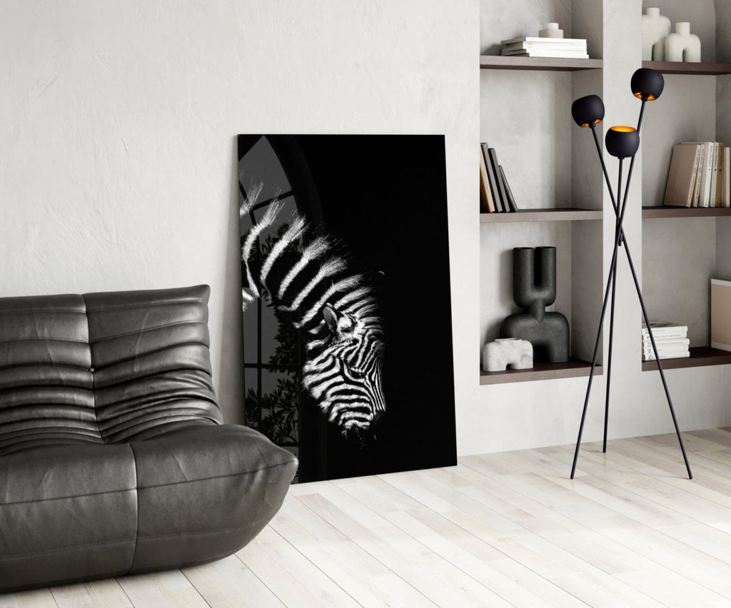 Bowed Head Zebra Glass Wall Art