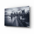 Monochrome City Skyline Bridge Dusk Glass Wall Art