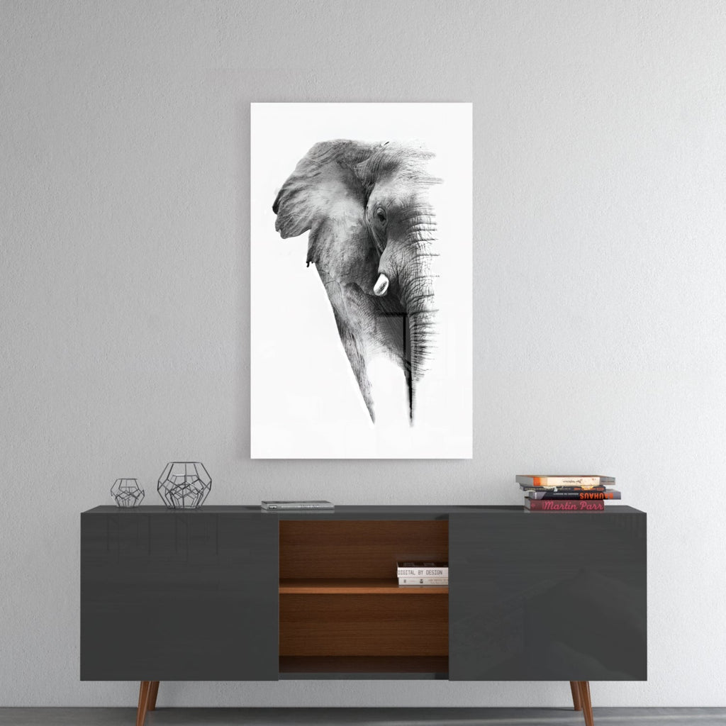 Faded Grayscale Elephant Sketch Glass Wall Art
