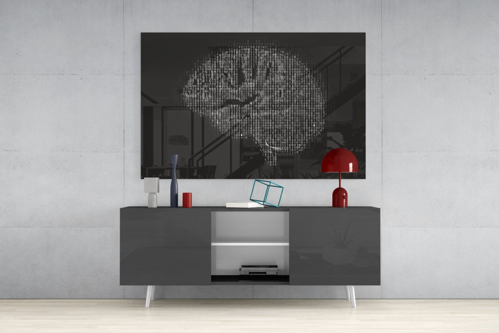 Binary Code Digital Brain Glass Wall Art