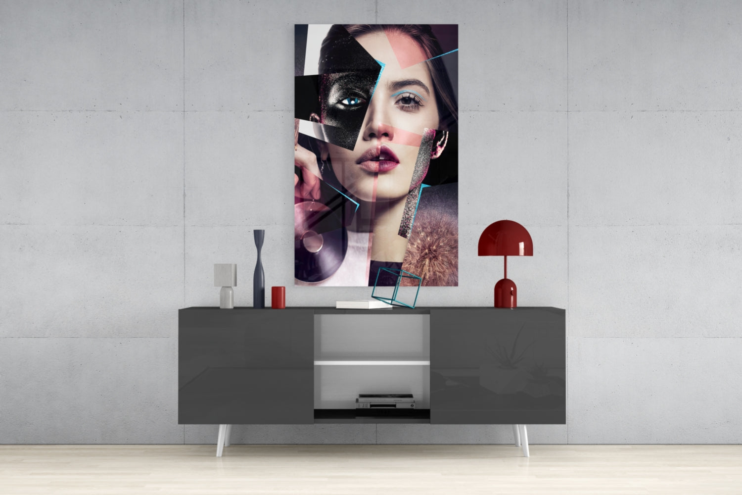Pink Collage Glitter Eye Face Glass Wall Art
