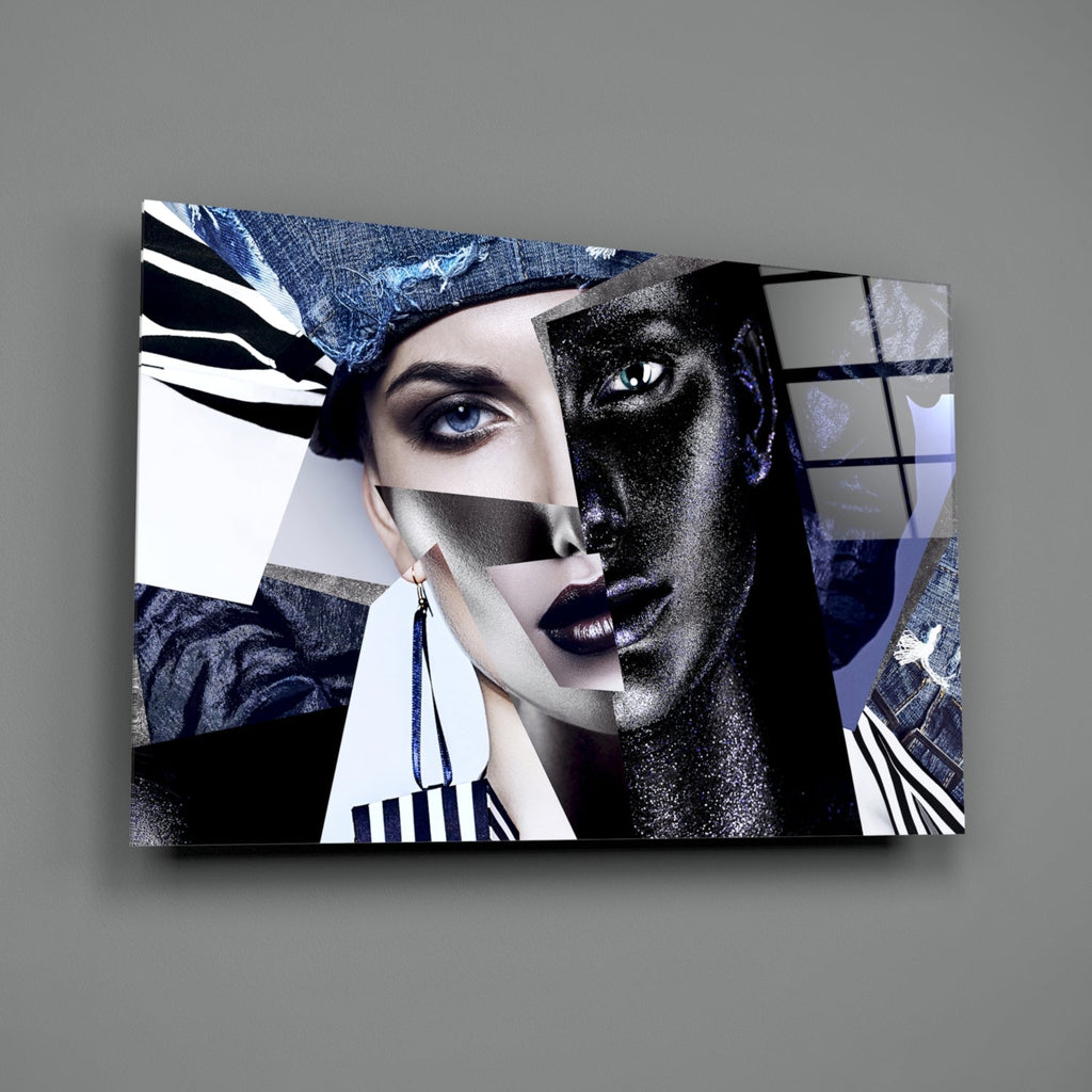 Denim Collage Split Face Glass Wall Art
