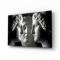 Black and White Mirrored Statue Faces Glass Wall Art
