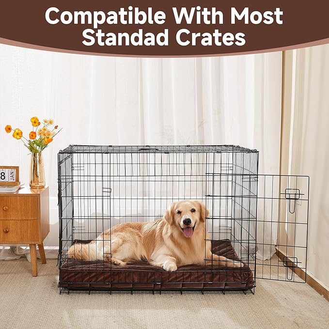 OhGeni Orthopedic Waterproof & Machine Washable Dog Bed for Large Pets, Suitable for Crates, Cat Mat with 25D Egg Crate Foam, Non - Slip Bottom & Removable Cover, Invisible Zipper, 41 Inches(Brown) - PhishStones Products
