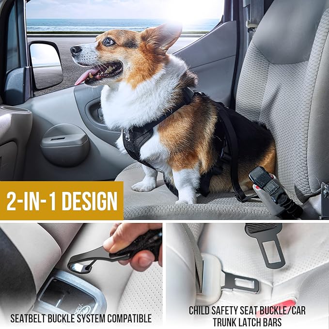 OneTigris Dog Safety Vest Harness, REX Car Use Dog Harness Adjustable Pet Harness with Leash for Medium Large Dogs(Black,L) - PhishStones Products