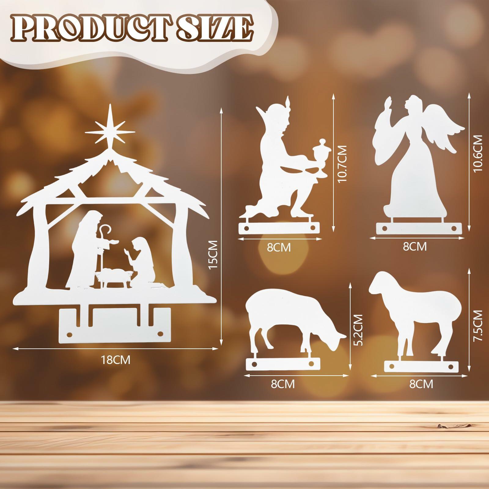 MorningRo White Metal Christmas Nativity Set 3 Pc Indoor Rustic Decor