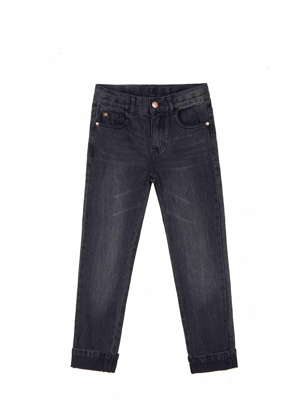 Bienzoe Boys Adjustable Waist Black Ripped Slim Denim Jeans Size 6