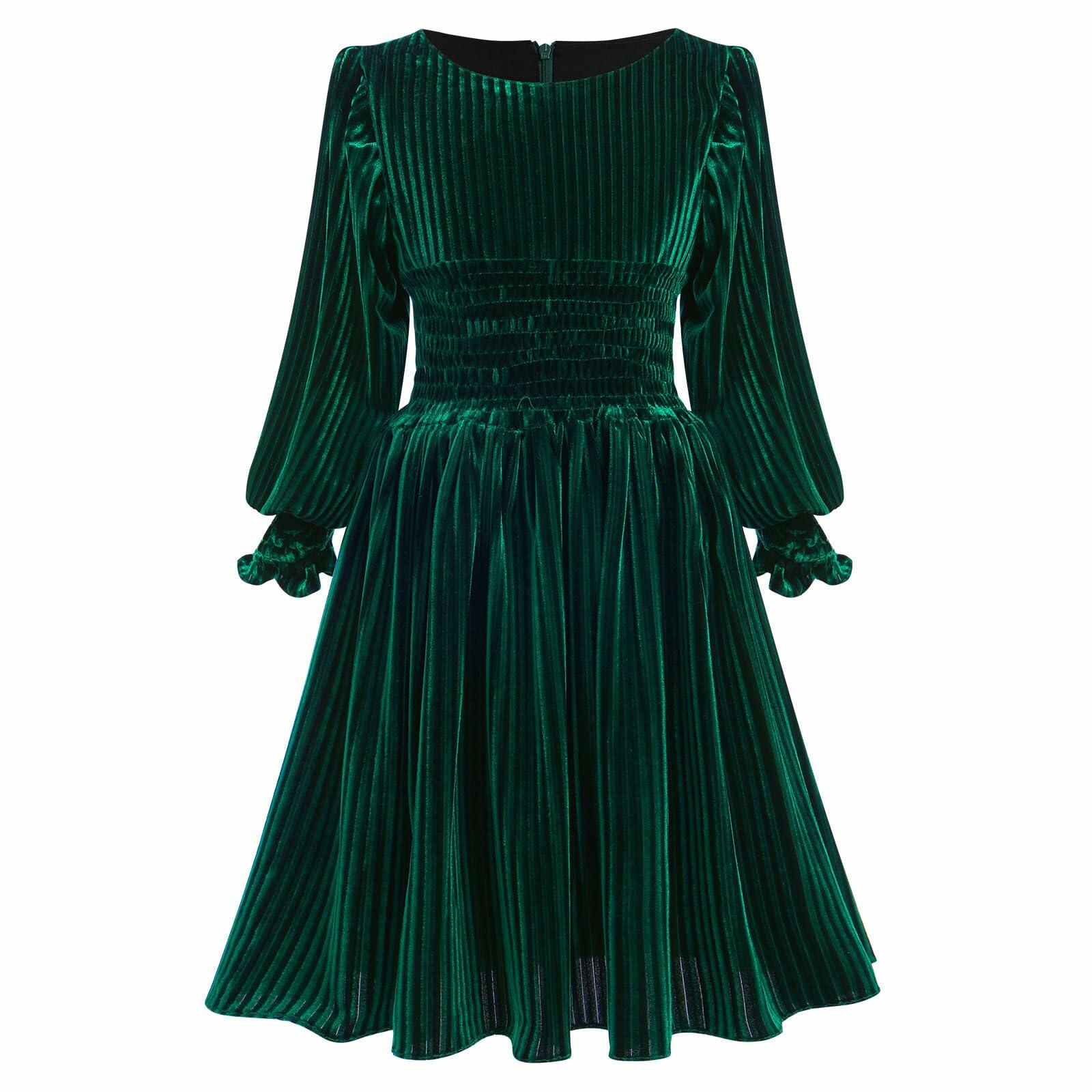 IMEKIS Toddler Velvet Christmas Dress Dark Green Long Sleeve Size 2-3T