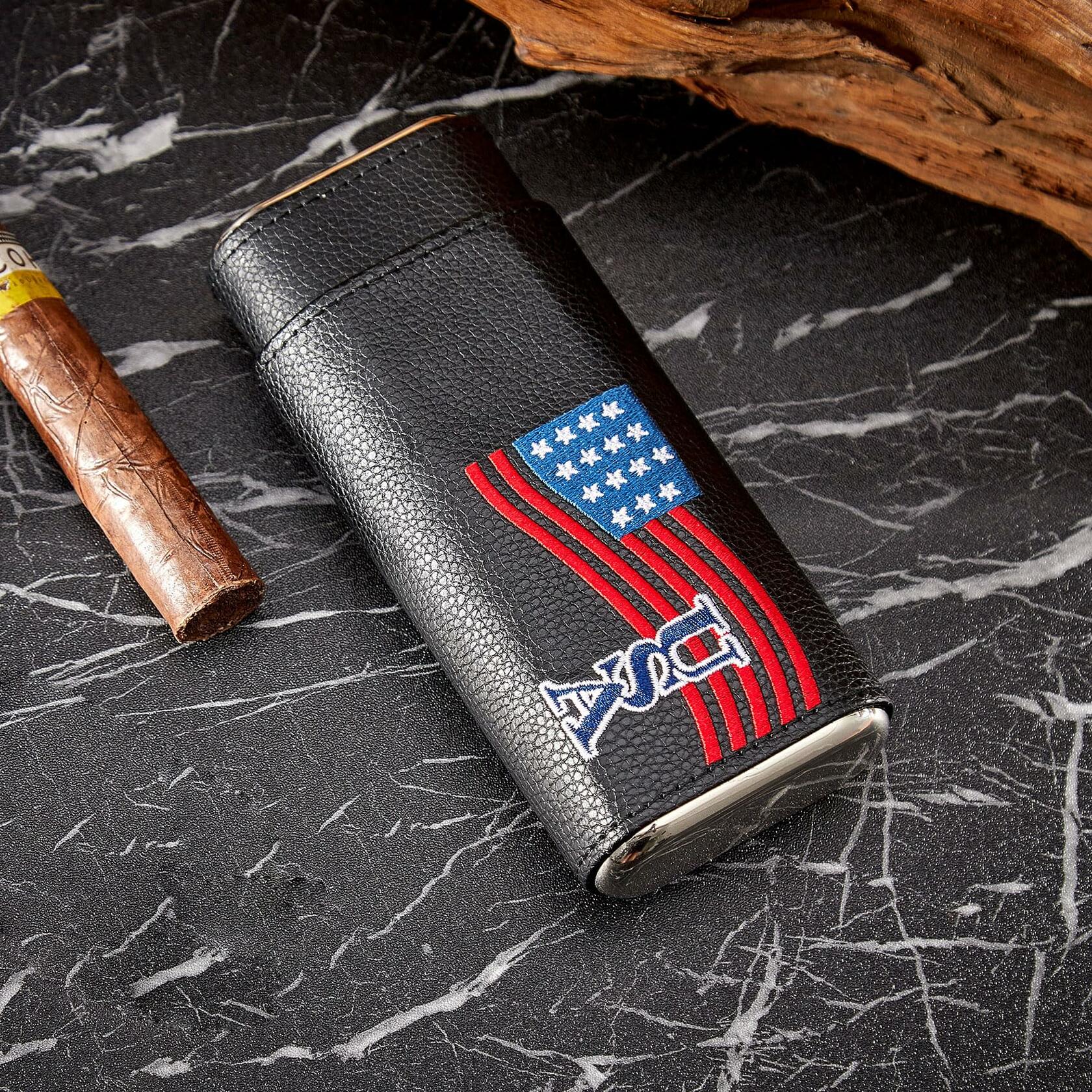 WANTHER Leather Cigar Case Travel Humidor Kit Cedar-Lined Accessories