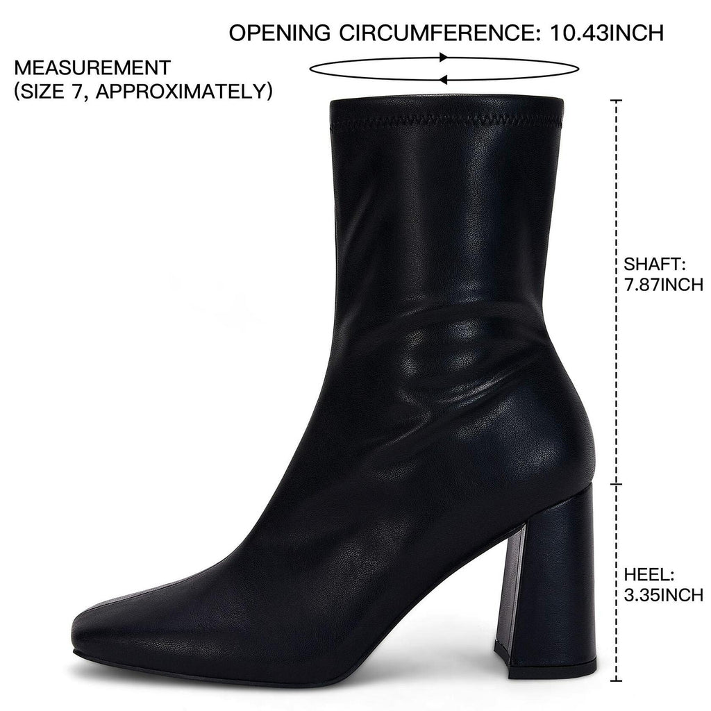 Coutgo Women’s Square Toe Mid Calf Booties Faux Leather Black Size 7.5