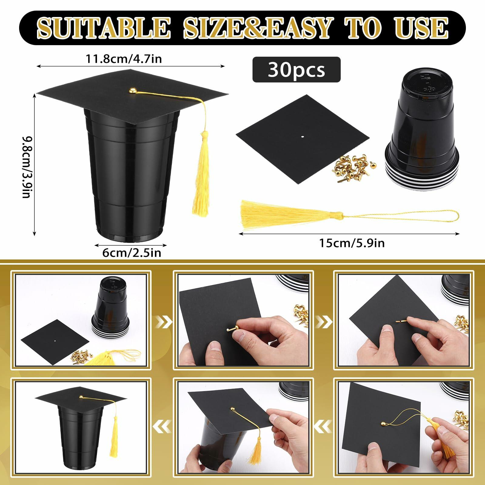 Jingmore Graduation Gift Box 30 Set 16oz Black Plastic Cups Graduation Cap