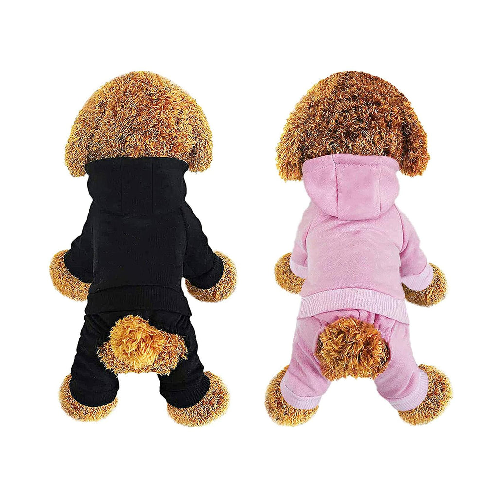 LifeWheel Pet Hoodie Fleece Jumpsuit Winter Warm Cotton Black + Pink Size S M L