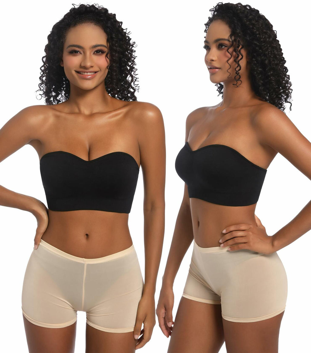 PRETTYWELL Strapless Padded Bandeau Bra Wireless Comfort Black Size L