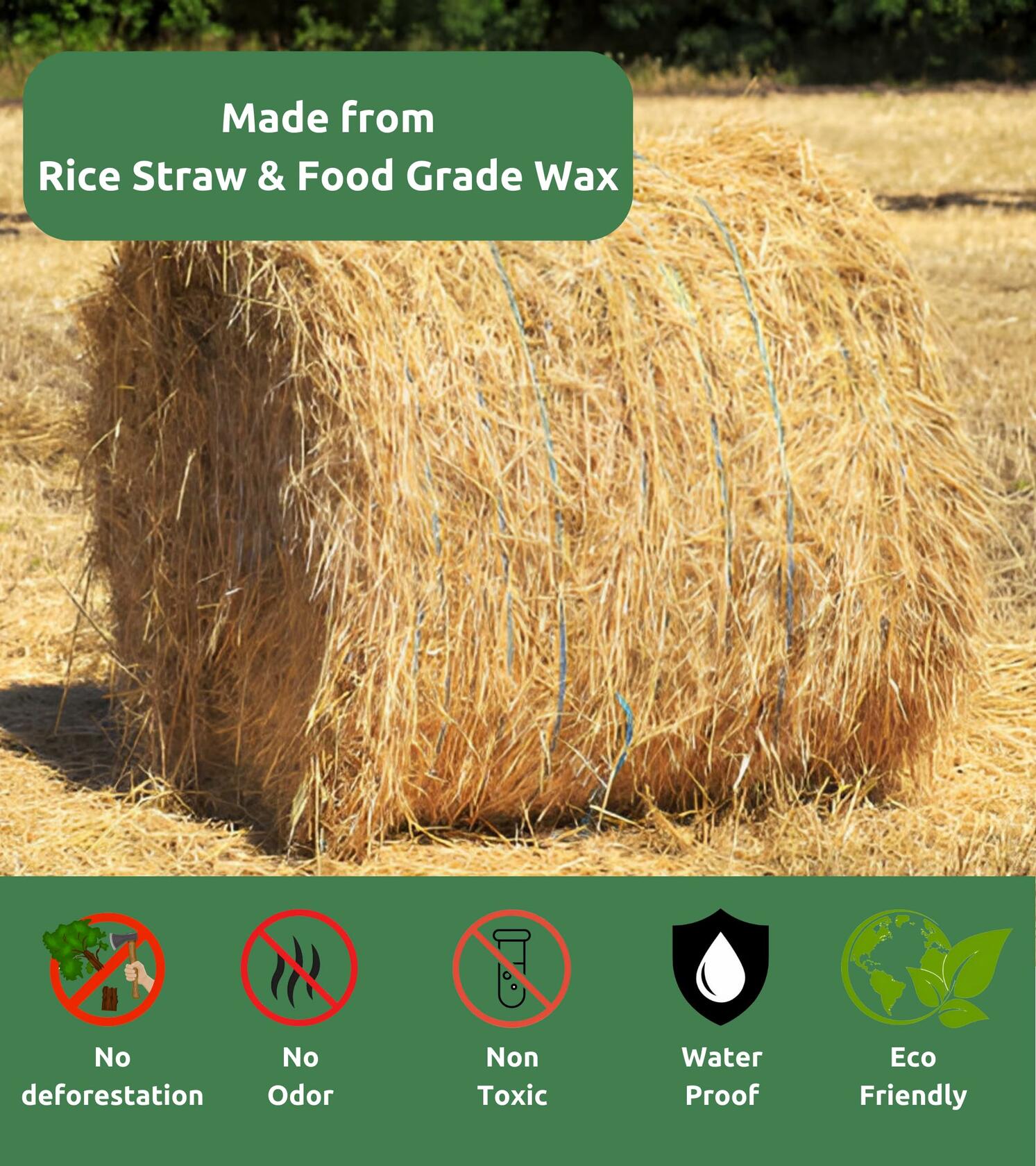 KAMVIVA Fire Starters Rice Straw Food Grade Wax 100 Squares Natural