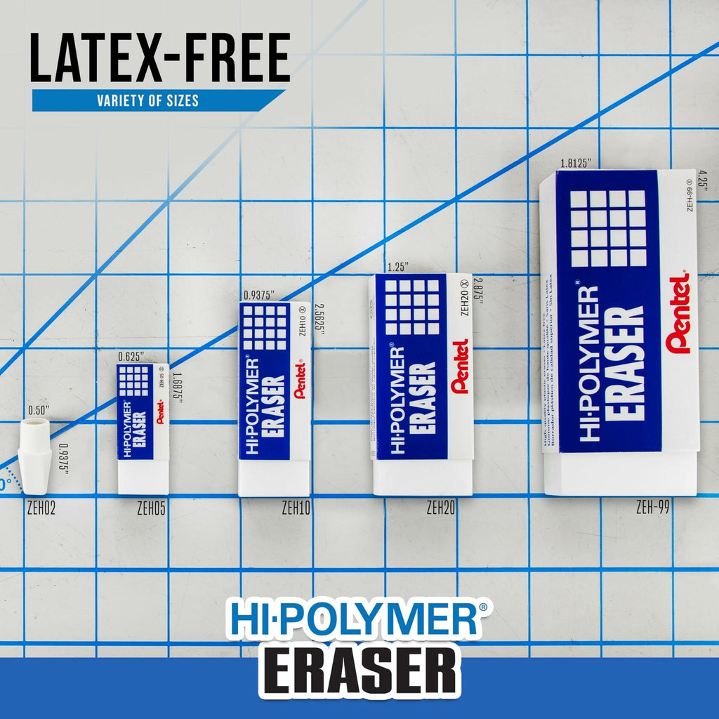 Pentel HI-Polymer Eraser Combo Pack 6 Caps 1 Large White ZEH0210BP7