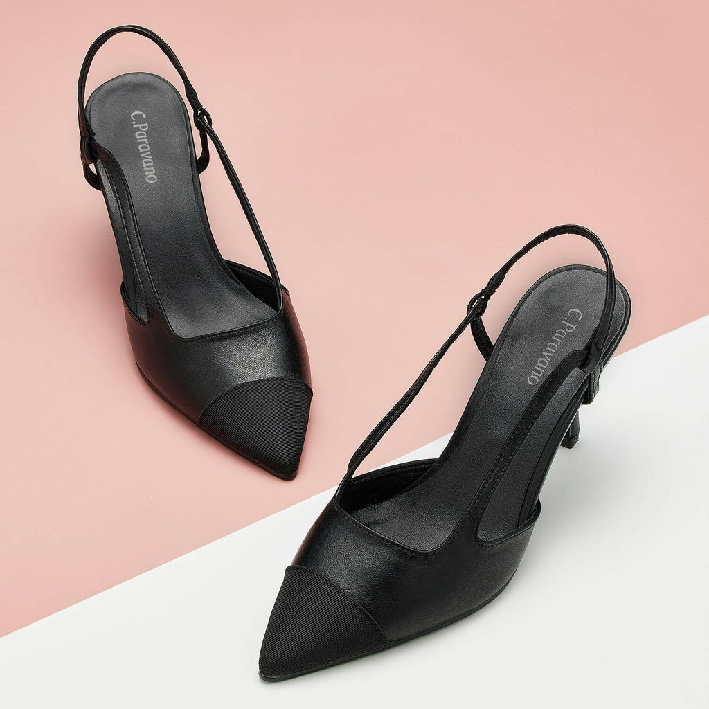 C.Paravano Women's Pointed Toe Slingback Pumps Black Size 9.5