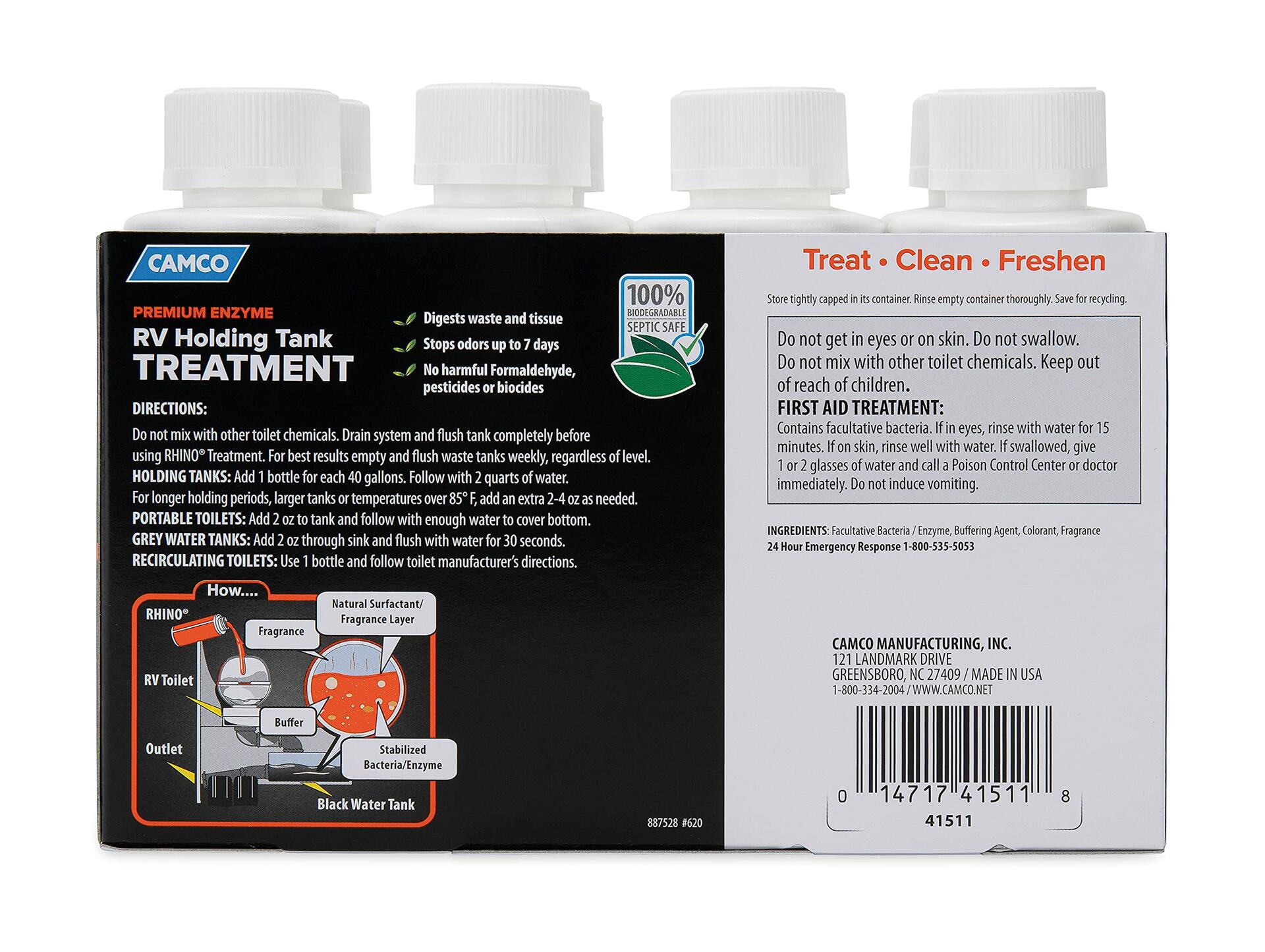Camco RhinoFLEX Enzyme RV Holding Tank Treatment Pine Scent 8x4oz Bottles