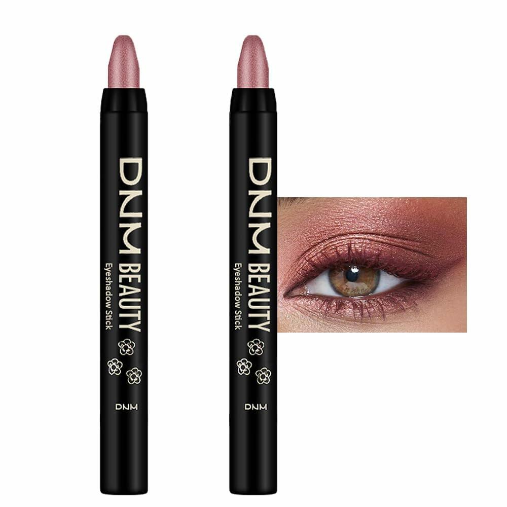 evpct 2Pcs Cream Waterproof Eyeshadow Sticks Set Rose Shimmer Matte 27+27