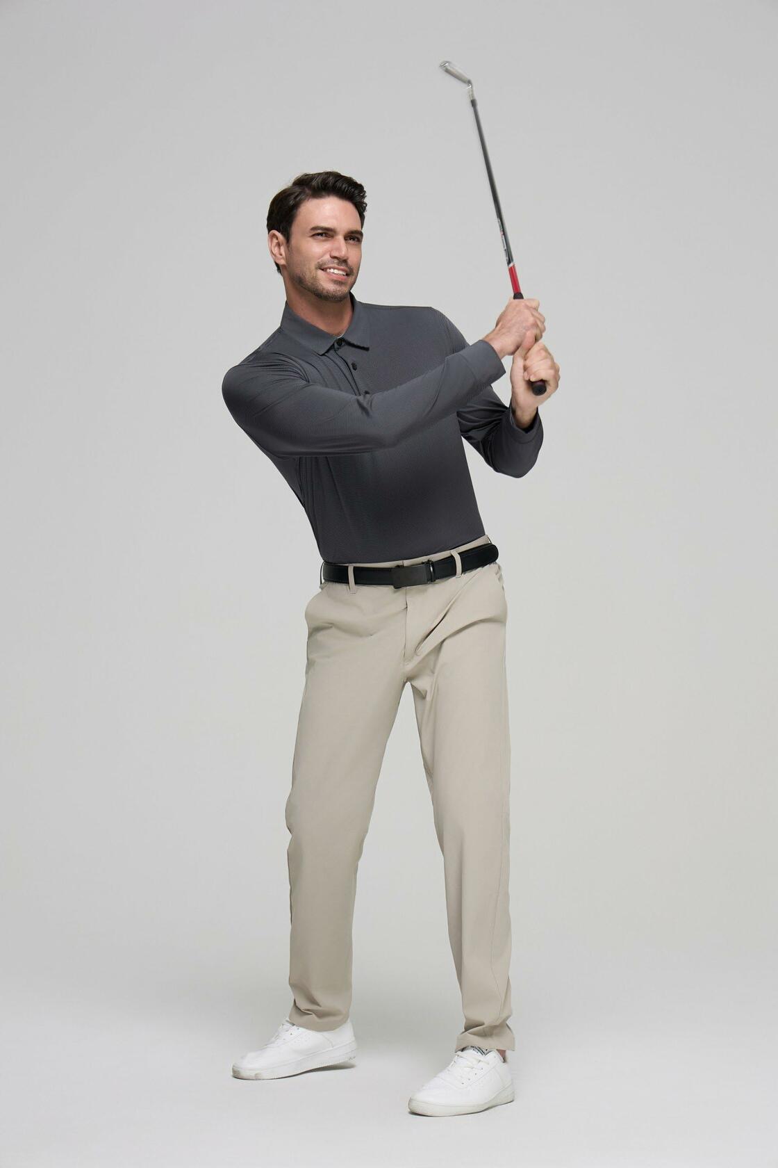 YAMXDM Mens Long Sleeve Golf Polo Shirt Moisture Wicking Light Green Size L