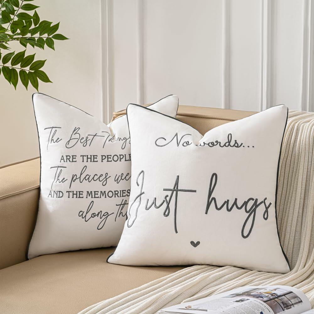 Sunkifover Embroidered Decorative Throw Pillow Cover 18x18 Grey