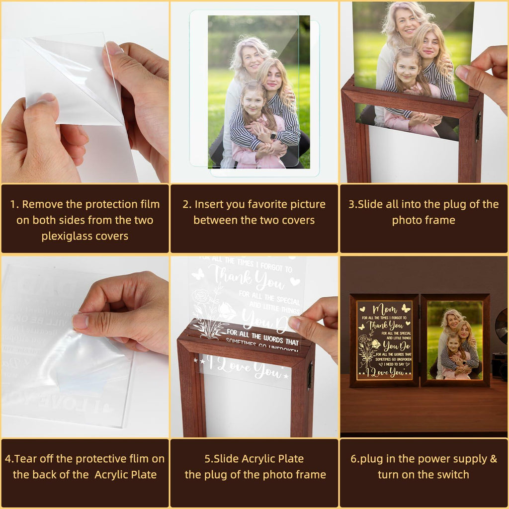 Mom Gifts 5x7 Picture Frame Night Light Table Lamp Warm Words