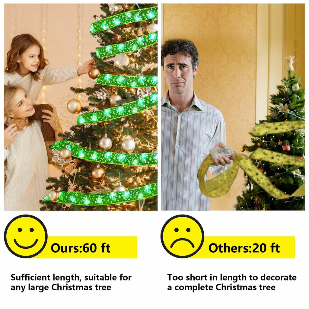 Vloso Christmas Tree Ribbon Lights 66Ft 200 LED Remote Timer Battery USB