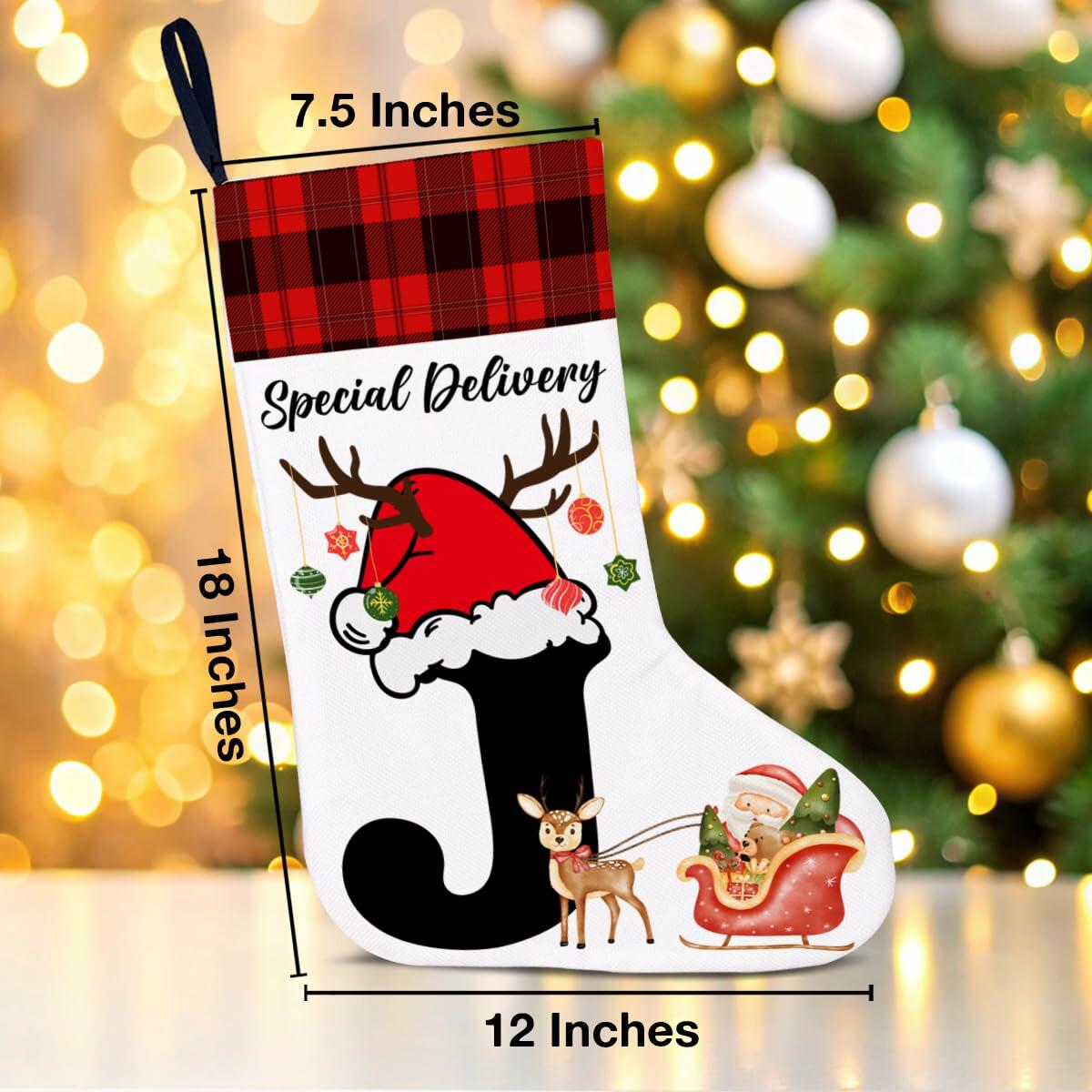 TSUYAWU Letter J Christmas Stocking Holiday Decoration 18x12 Inch
